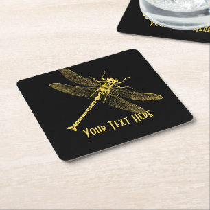 Vintage Dragonfly Illustration II Personalized Square Paper Coaster