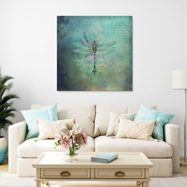 Vintage Dragonfly Mixed Media Canvas Wall Art (Vintage Dragonfly Wall Art)
