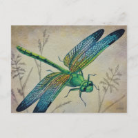 Vintage Dragonfly No. 3 and Grass Watercolor Art