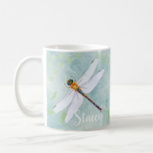 Vintage Dragonfly on Faded Floral Background Coffee Mug
