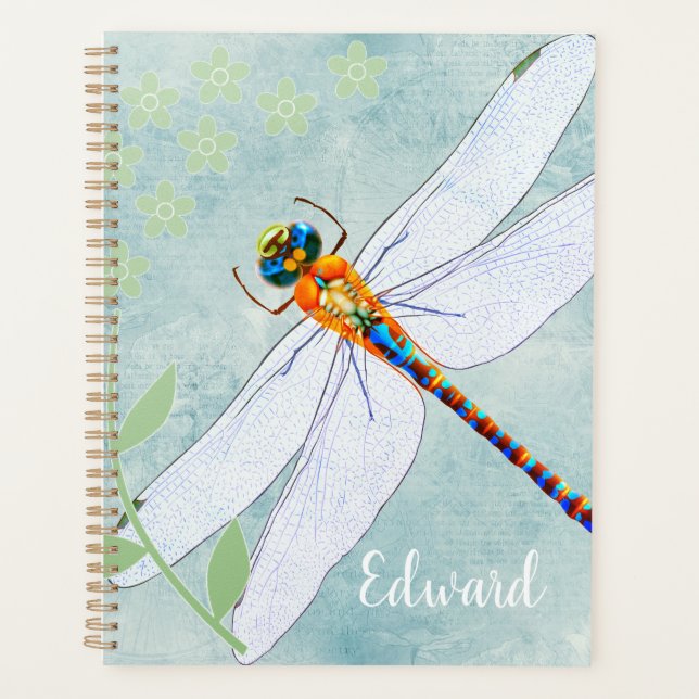 Vintage Dragonfly on Faded Floral Background Planner (Front)