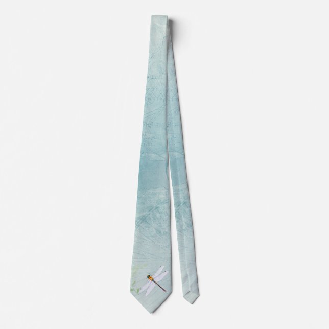 Vintage Dragonfly on Faded Floral Background Tie (Front)