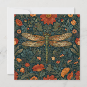 Vintage dragonfly orange floral greenery boho chic invitation