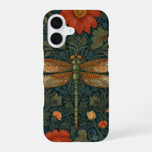 Vintage dragonfly orange floral greenery boho chic iPhone 16 case