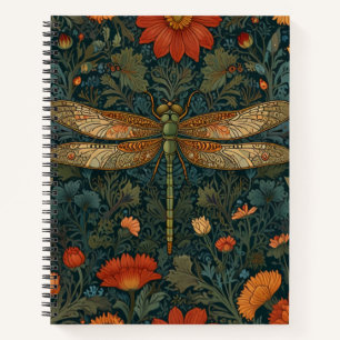 Vintage dragonfly orange floral greenery boho chic notebook