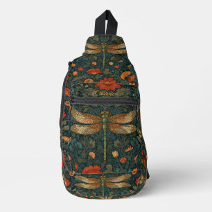 Vintage dragonfly orange floral greenery boho chic sling bag