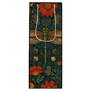 Vintage dragonfly orange floral greenery boho chic wine gift bag