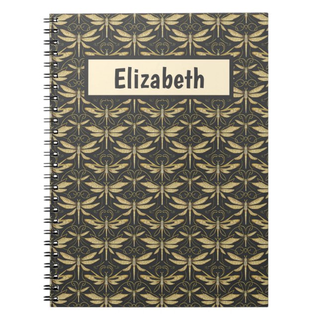 Vintage Dragonfly Pattern Personalized  Notebook (Front)
