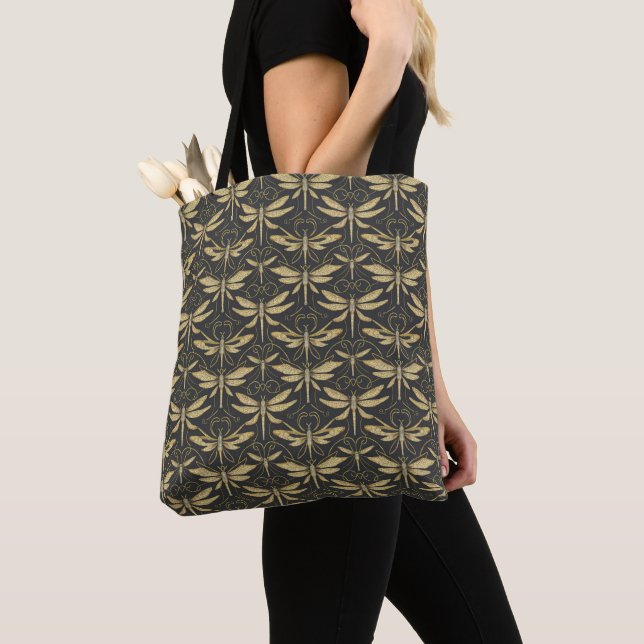 Vintage Dragonfly Pattern Tote Bag (Close Up)