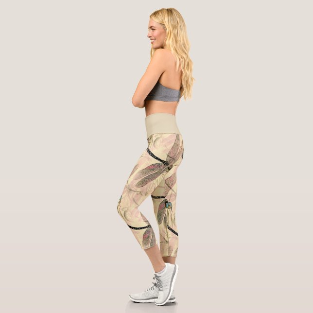 Vintage Dragonfly Print  Capri Leggings (Left)