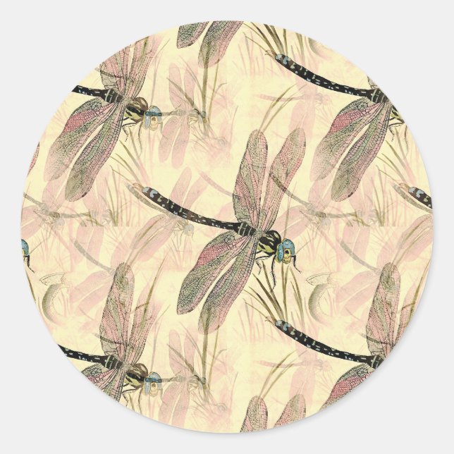 Vintage Dragonfly Print  Classic Round Sticker (Front)