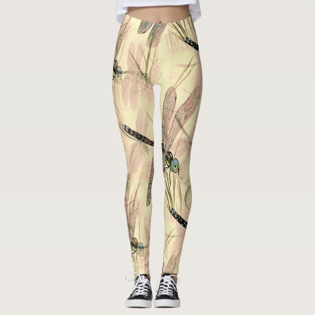 Vintage Dragonfly Print  Leggings (Front)