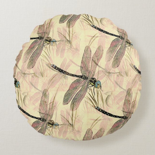 Vintage Dragonfly Print  Round Pillow (Front)