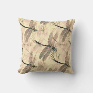 Vintage Dragonfly Print  Throw Pillow