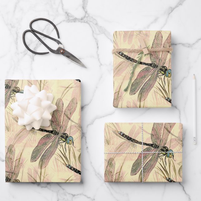 Vintage Dragonfly Print  Wrapping Paper Sheet (Front)