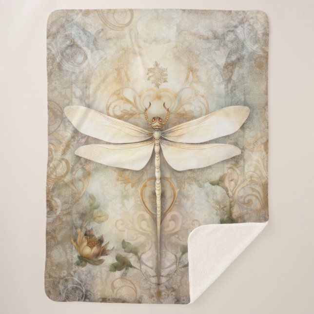 Vintage Dragonfly Sherpa Blanket (Front)