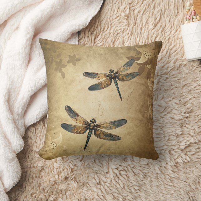 Vintage Dragonfly  Throw Pillow (Blanket)