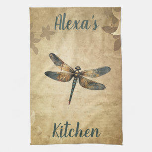 Vintage Dragonfly with Custom Name/Monogram Kitchen Towel
