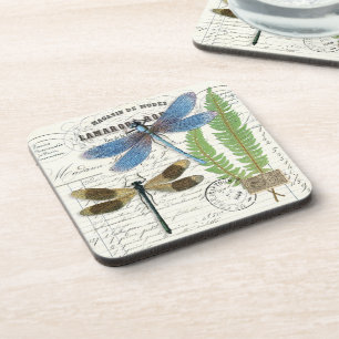 Vintage Dragonly & French Documents Coaster Set