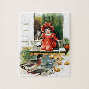 Vintage Drawing: A Treat for the Ducklings Jigsaw Puzzle