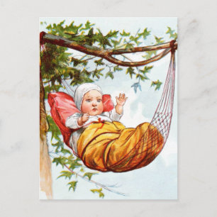 Vintage Drawing: Baby in a Hammock Postcard