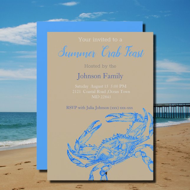 Vintage Drawing  -  Blue Crab  Boil Invitation (Creator Uploaded)