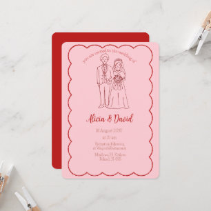 Vintage Drawing Bride and Groom Wedding Invitation