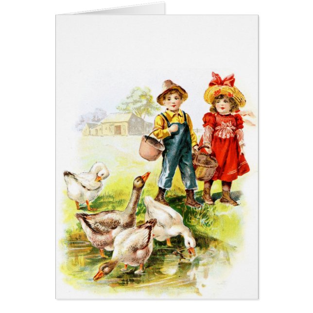 Vintage Drawing: Feeding the Geese (Front)
