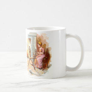 Vintage Drawing: Girl with a Spinning Wheel Coffee Mug
