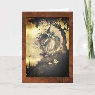 Vintage Drawing Halloween Witch Greeting Card