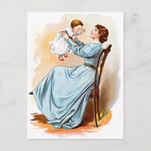 Vintage Drawing: Mother with Baby Girl Postcard (Front)