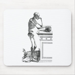 Vintage drawing of a standing skeleton mouse pad