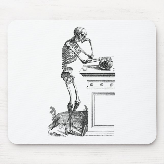 Vintage drawing of a standing skeleton mouse pad (Front)