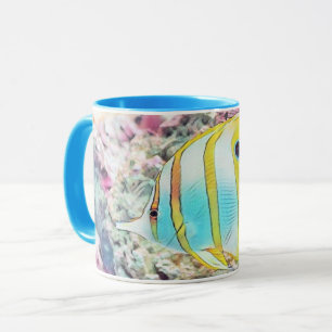Vintage Drawing of Blue Yellow Fish in Sea  Mug