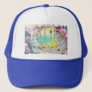 Vintage Drawing of Blue Yellow Fish in Sea T-Shirt Trucker Hat