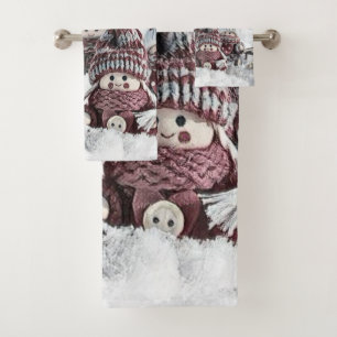 Vintage Drawing of Gnomes in the Snow Bath Towel Set