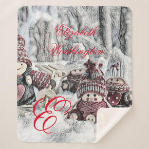 Vintage Drawing of Gnomes in the Snow  Sherpa Blanket