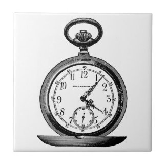 Vintage drawing of pocket watch (19th century) tile
