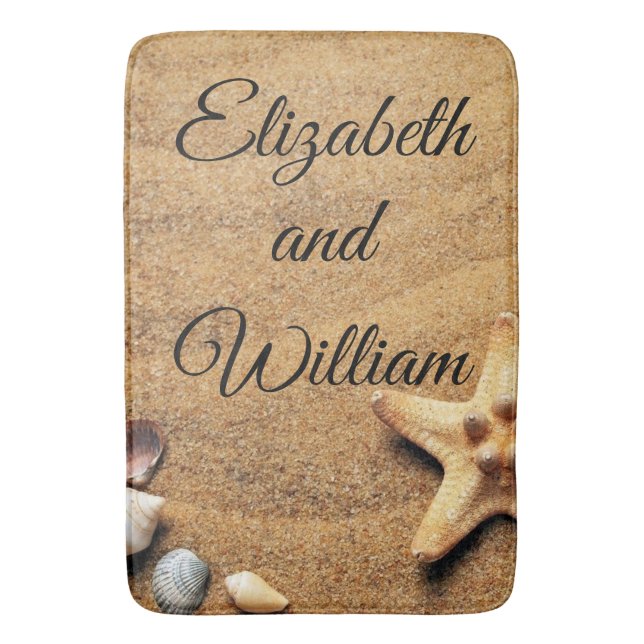 Vintage Drawing of Seashells on Sand  Bath Mat (Front Vertical)