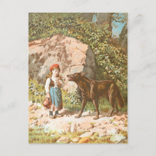 Vintage Drawing: Red Riding Hood and the Wolf Postcard