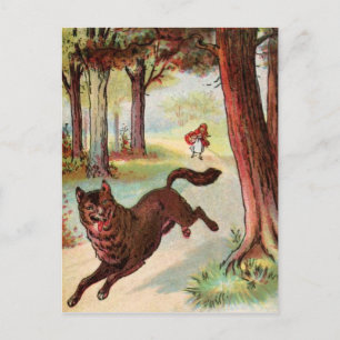 Vintage Drawing: Red Riding Hood and the Wolf Postcard