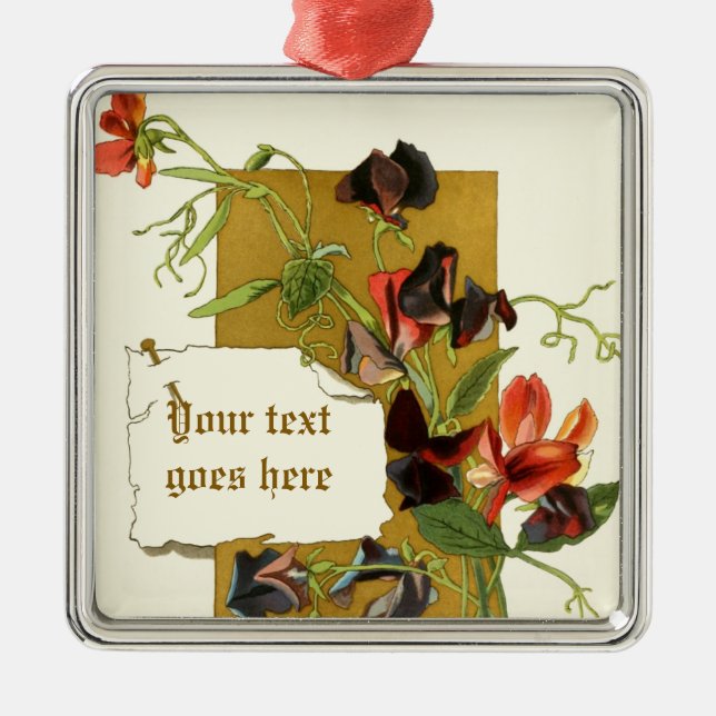 Vintage drawing red sweet pea ornament (Front)