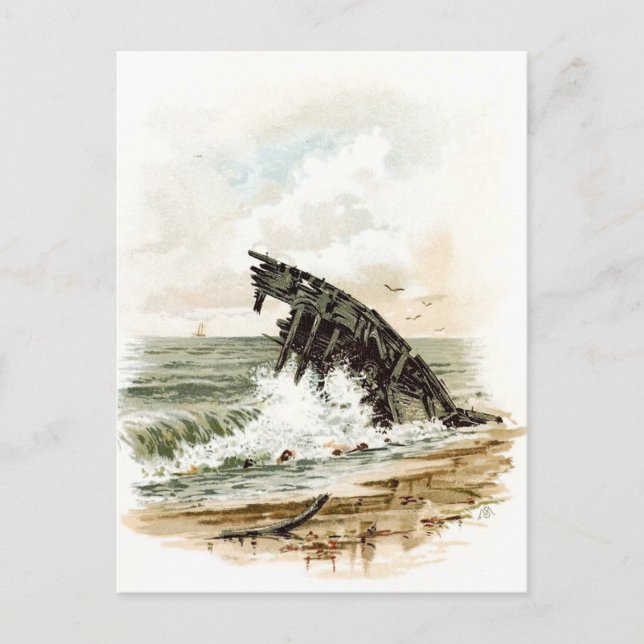 Vintage Drawing: Shipwreck on the Beach Postcard (Front)