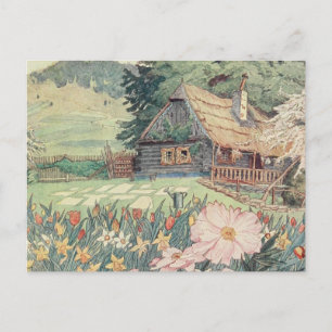 Vintage Drawing: Small Mountain Cottage in Spring Postcard