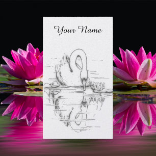 Vintage drawing - Swan reflection - black&white Business Card