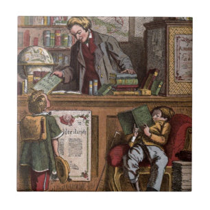 Vintage Drawing: The Antique Bookstore Tile
