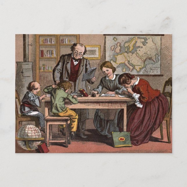 Vintage Drawing: The Antique School Teacher Postcard (Front)
