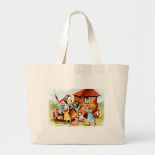 Vintage Drawing: The Woman Who Lives in a Shoe Large Tote Bag