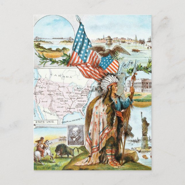 Vintage Drawing: USA Collage Postcard (Front)