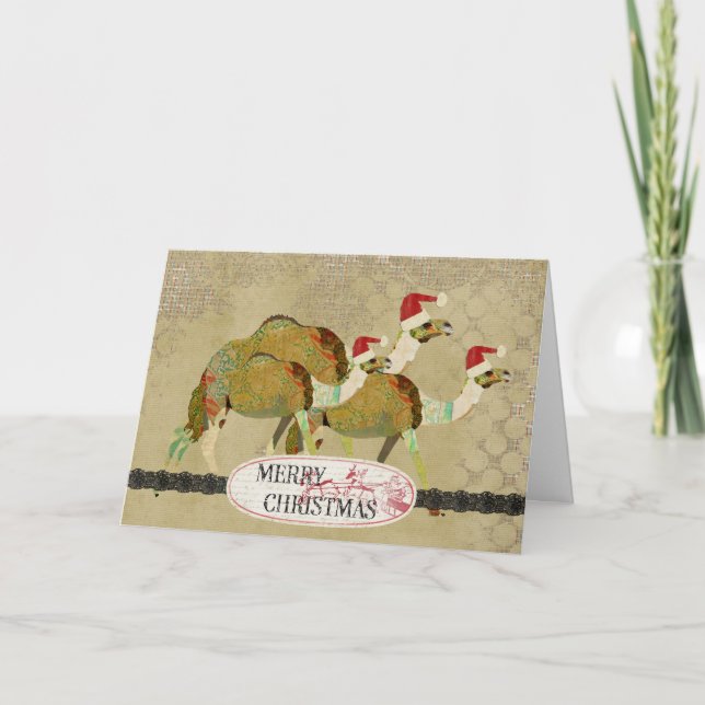 Vintage Dreamy Camels Christmas Card (Front)